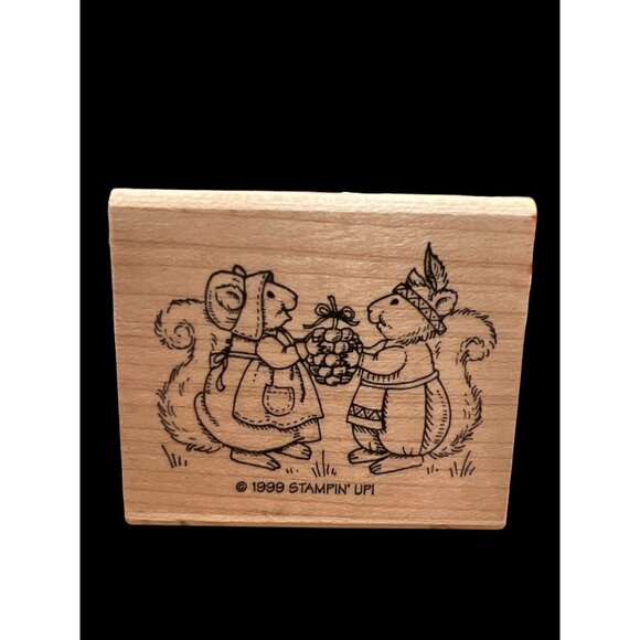 Stampin Up! Bushy Tailed‎ Blessings Thanksgiving Rubber Stamp 1999, Squirrels - Picture 1 of 5